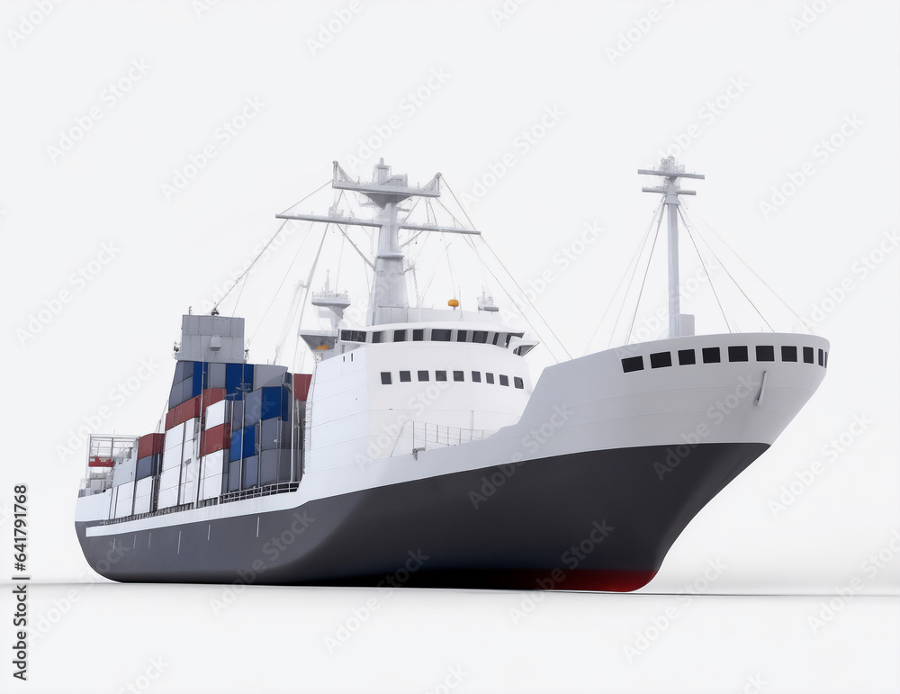 Naklejka premium Technical drawing of cargo ship loaded with containers isolated on white background