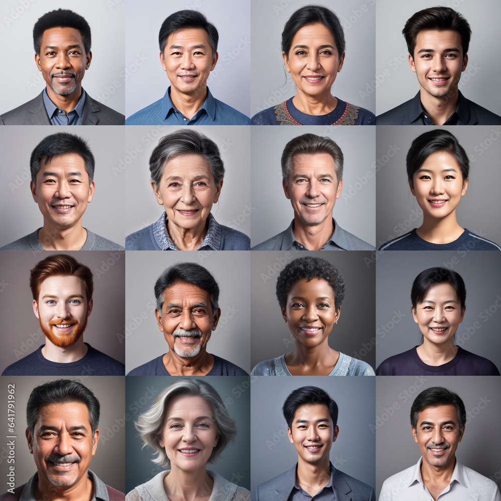 Diversity in Smiles: Multigenerational Portraits of people of various ages, genders, and races, all with beaming smiles. Diversity in Smiles: Multigenerational Portraits of people of various ages, genders, and races, all with beaming smiles.