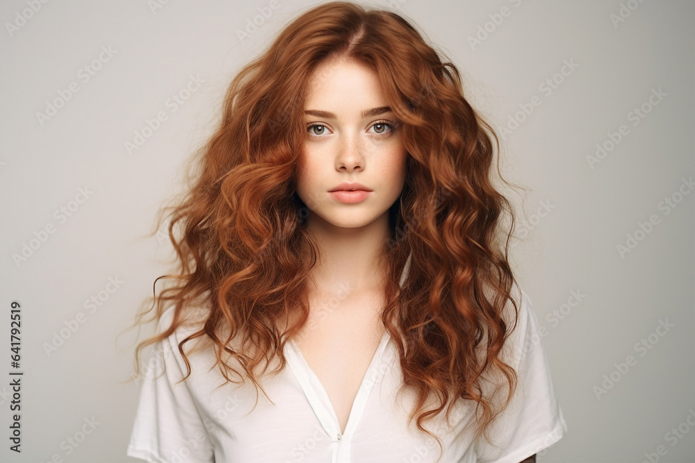 Fototapeta premium Generative AI portrait of fashion model red hair girl advertising hair coloring salon