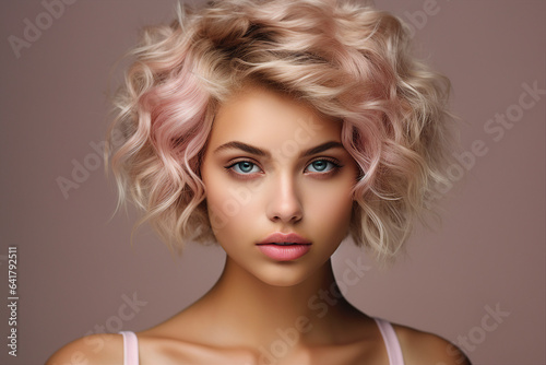 Generative AI portrait picture of young attractive blond hairdo female glamorous style