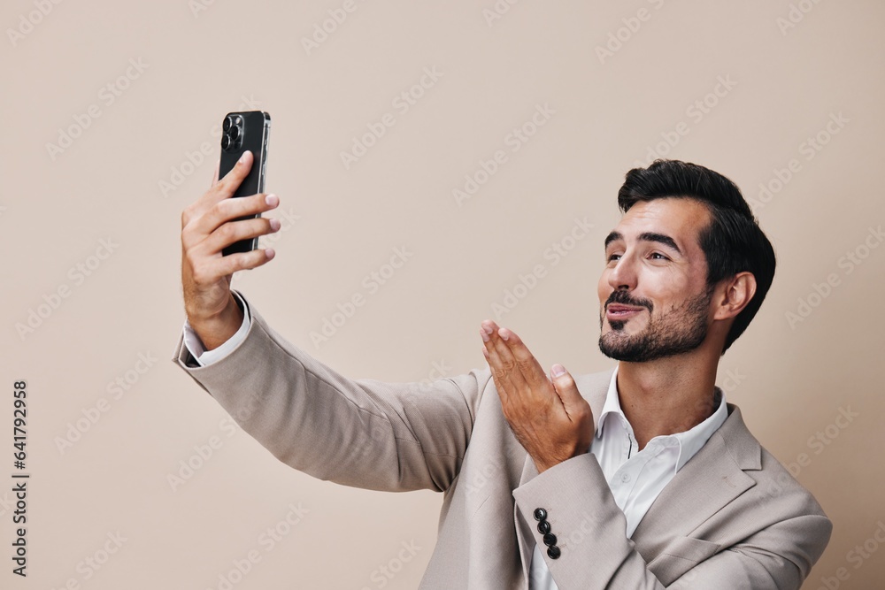 man hold happy call portrait business phone smartphone suit smile application man hold happy call portrait business phone smartphone suit smile application