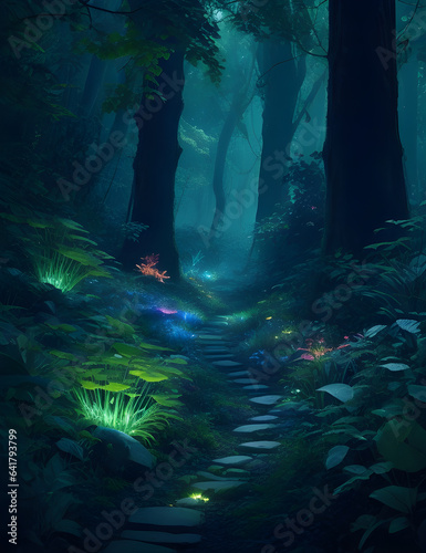 Enchanted Bioluminescent Forest: Nature's Eco-Friendly Energy Showcase
