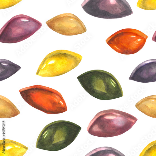 Watercolor seamless pattern of Korean rice cakes for Chuseok autumn harvest festival. Isolated illustrations on transparent background - songpyeong,hand drawn