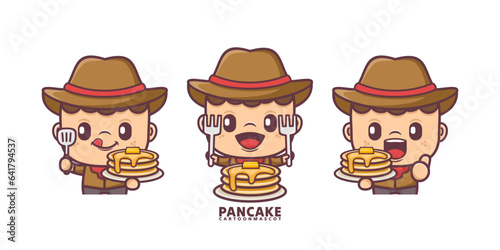 cartoon mascot with pancake. set cartoon vector with different expressions