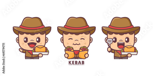 cartoon mascot with kebab. set cartoon vector with different expressions