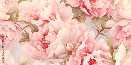 Seamless boho floral pattern with pink peony flowers. Retro collage pattern. Contemporary print for wedding stationary, greetings, wallpapers, fashion, backgrounds, textures, DIY, wrappers, cards