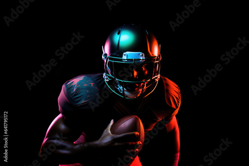 One-Man Show: Football Player Holding Ball in Vivid Light: Concept for Solo Athleticism, Endurance Focus, and Touchdown Moments - Generative AI