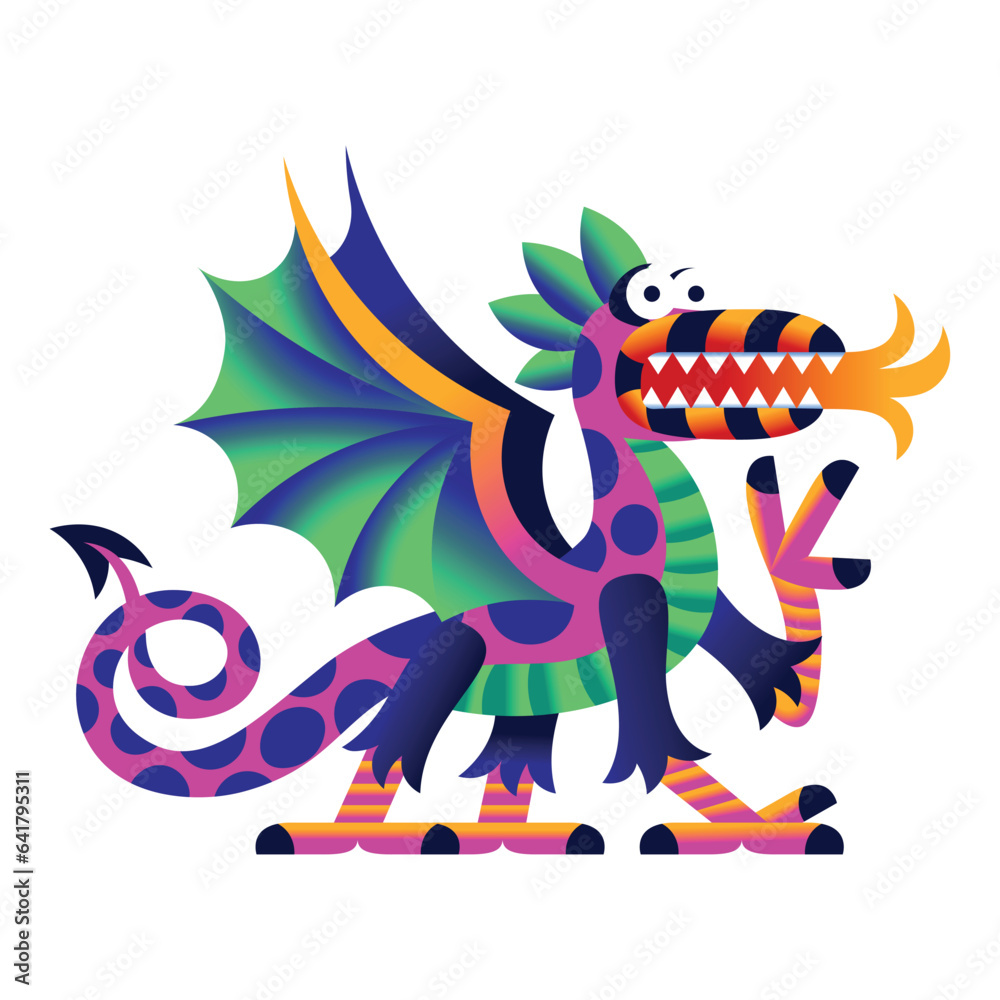 Colorful Dragon Alebrije Monster Illustration Isolated