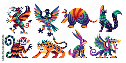 Vector Set Of Cartoon Colorful Alebrijes Set Isolated