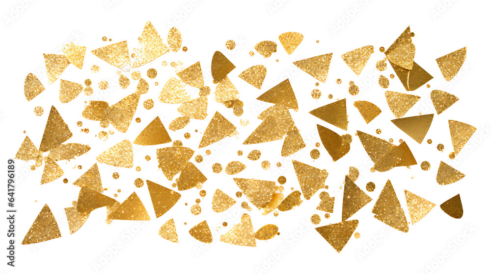 Gold glitter shapes isolated on transparent background. Gold glitter