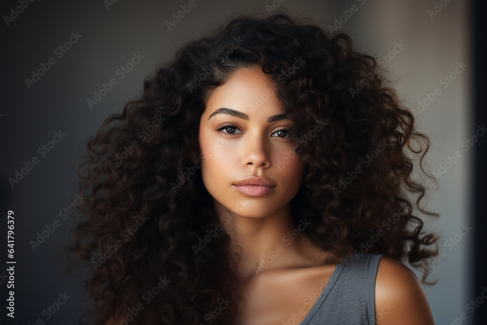 Generative ai collage image picture of lovely pretty latin woman looking in camera with long wavy haircut Generative ai collage image picture of lovely pretty latin woman looking in camera with long wavy haircut