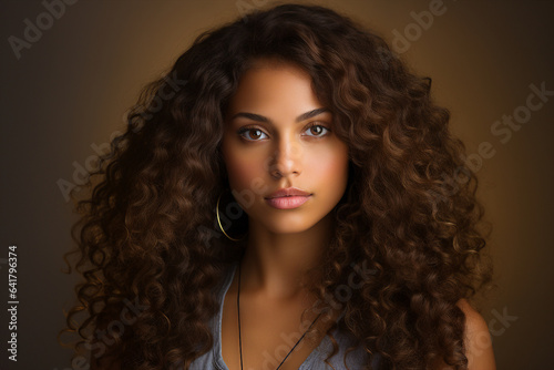 Generative ai collage image picture of lovely pretty latin woman looking in camera with long wavy haircut