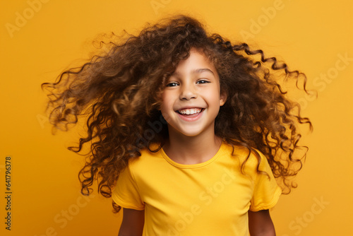 Generative ai collage picture image of happy joyful kid looking into camera with long curly hair © Tetiana