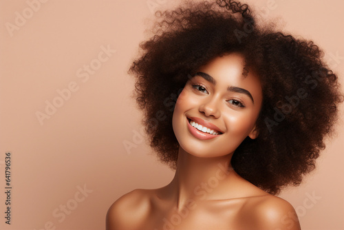 Generative AI picture of young attractive woman beauty model with stunning afro curls hairstyle