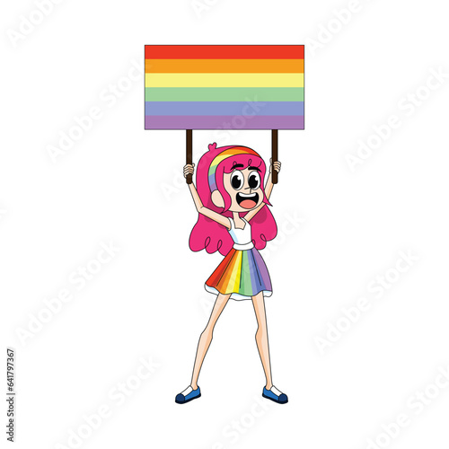 Character Marches For LGBTQ With Sign In Isolated Cartoon vector