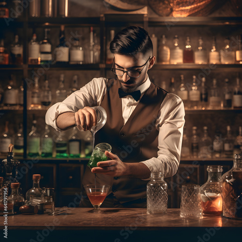 Elevate the bar experience with mixology masterclasses, patrons learn the art of crafting cocktails from expert bartenders, AI Generated