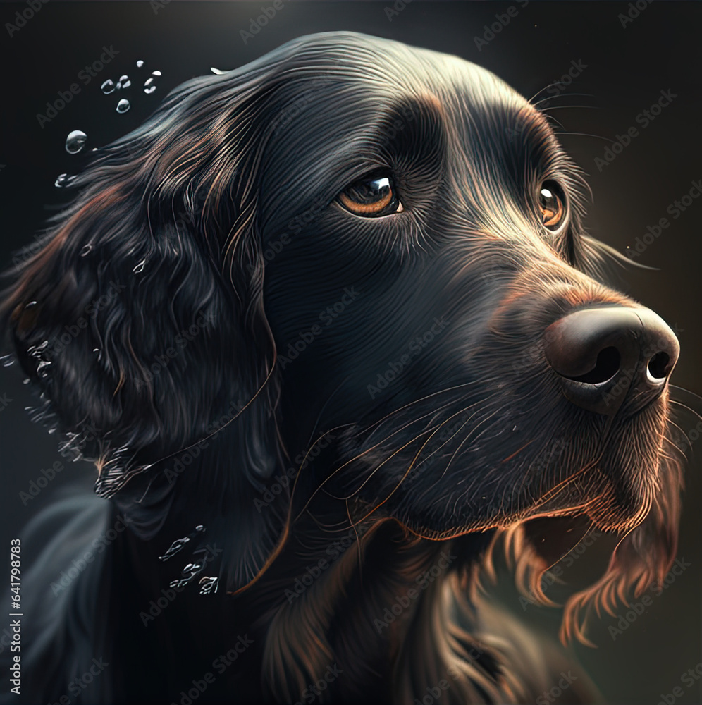 Beautiful pet portrait of dog ,(Flat-coated Retriever) - Created with Generative AI Technology