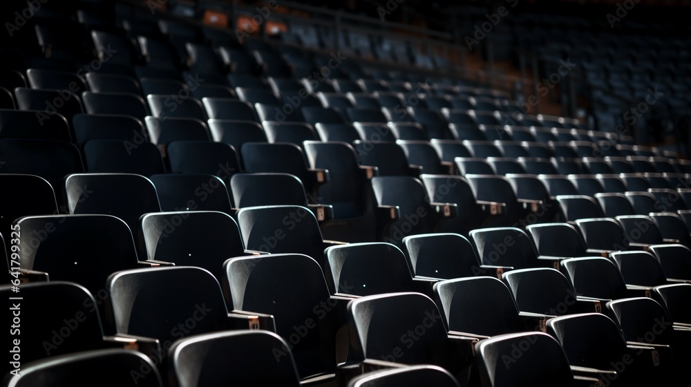 Seats of black tribune on sport stadium. empty outdoor arena. concept of fans. chairs for audience. cultural environment concept. color and symmetry. empty seats. modern stadium Seats of black tribune on sport stadium. empty outdoor arena. concept of fans. chairs for audience. cultural environment concept. color and symmetry. empty seats. modern stadium