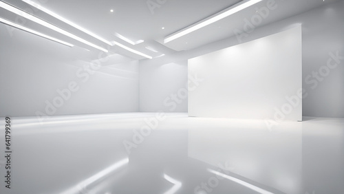Empty shiny glossy white room with lights. Generative AI 