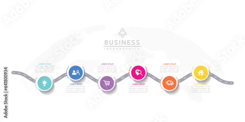 Vector infographic business presentation template with circular interconnection with 6 options.