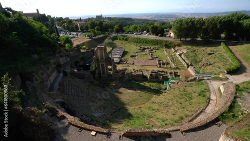Panoramic view of the roman theater in Volterra. Tuscany, Italy.