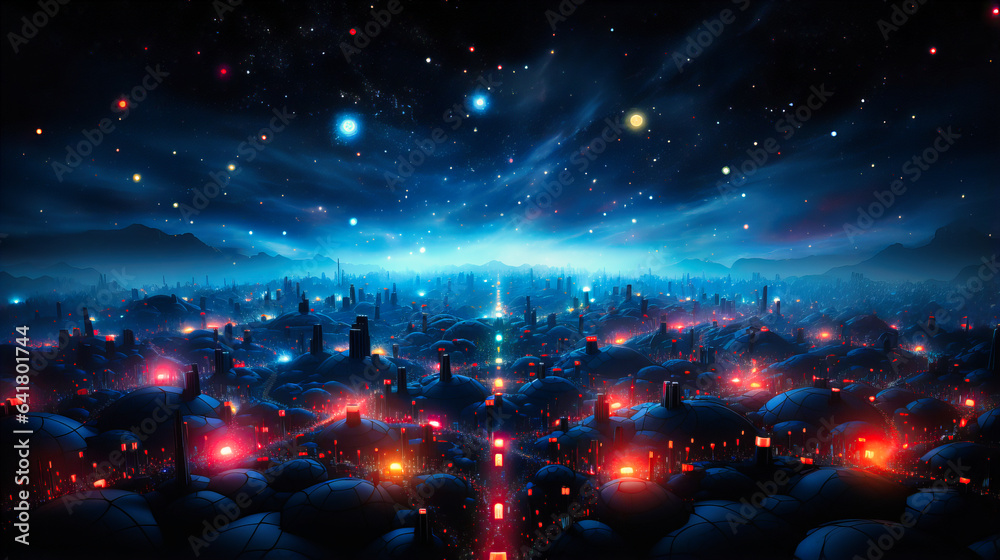 Fototapeta premium Tech galaxies formed by neon stars
