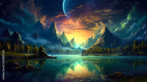Celestial Tranquility: A peaceful and serene scene capturing the essence of heavenly tranquility, AI Generated 8K. © PixelFusion Creation