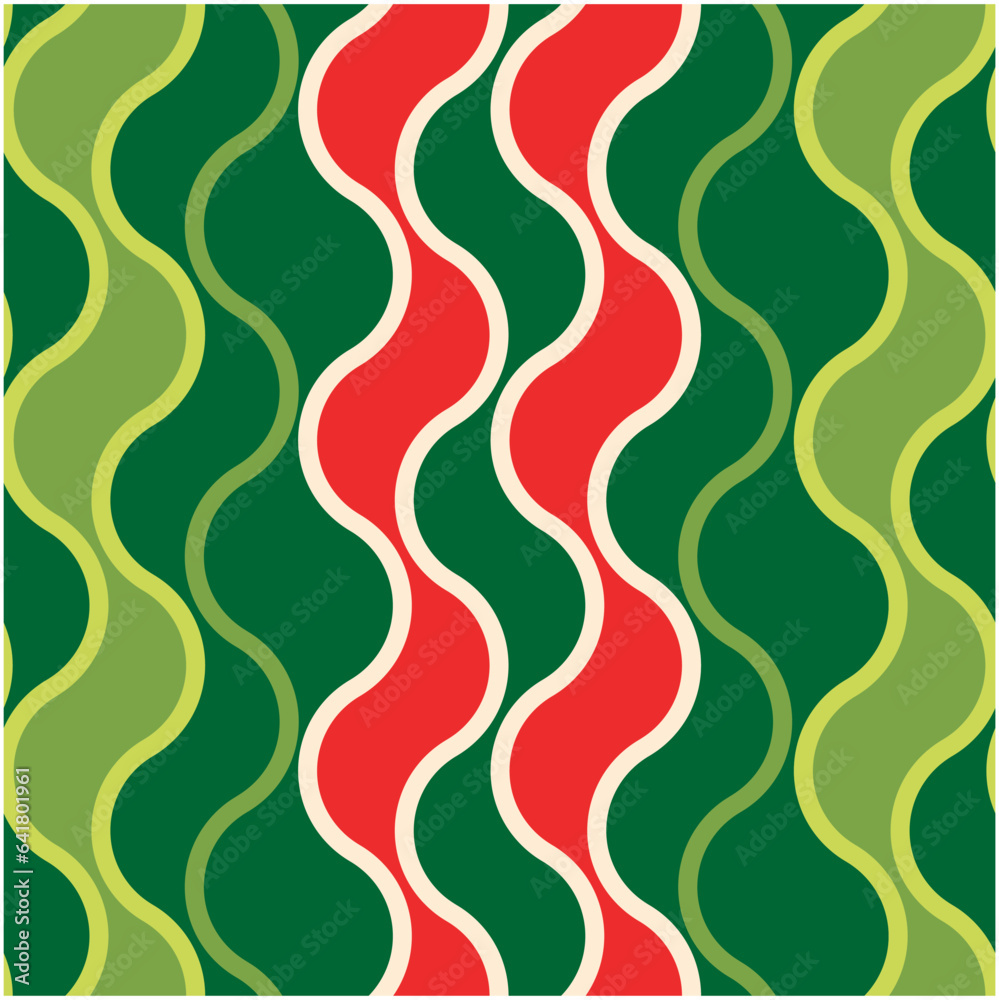 The pattern is smoothly seamless with a watermelon motif, a combination of several green and red colors with vertical curved lines The pattern is smoothly seamless with a watermelon motif, a combination of several green and red colors with vertical curved lines