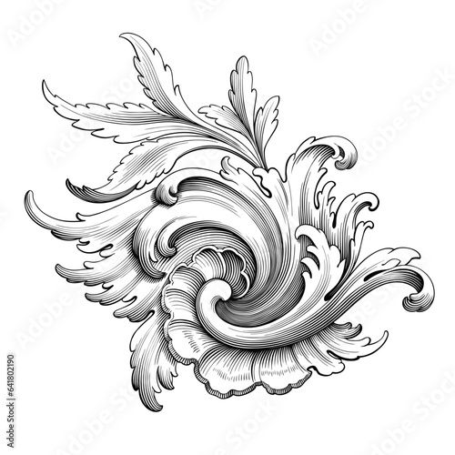 Vintage Rococo Baroque Victorian border floral ornament  tattoo vector scroll engraved retro pattern frame monogram heraldic 