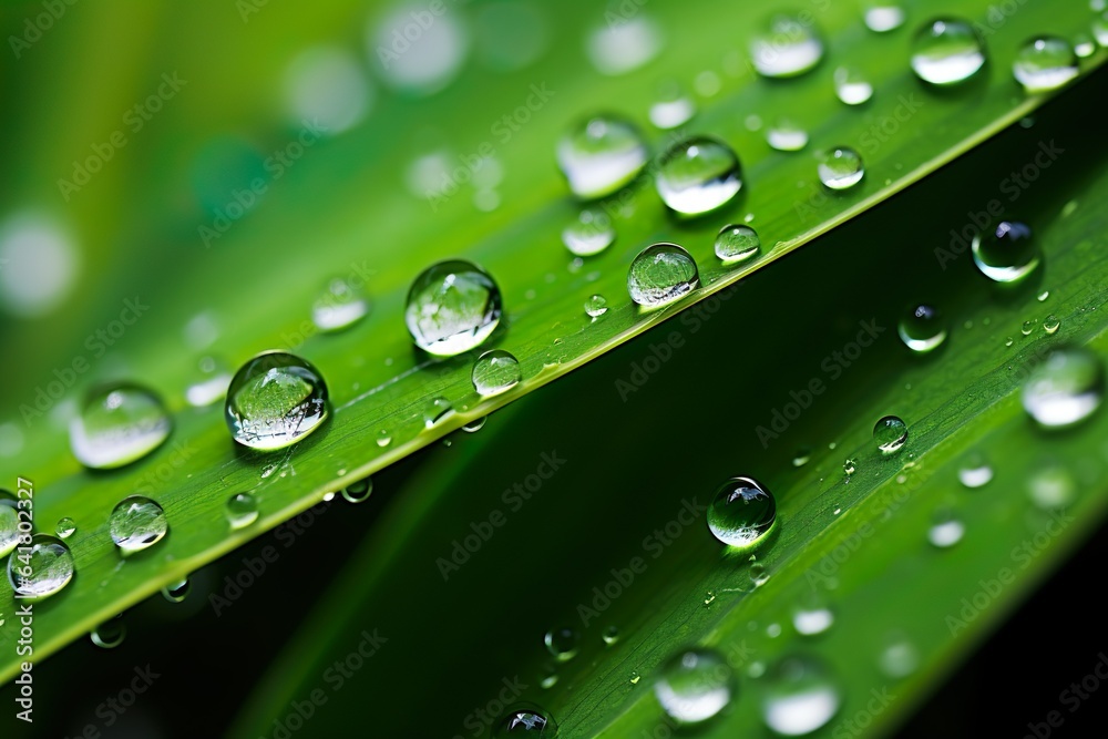 natural dew drops or rain on fresh grass leaf | Generative AI natural dew drops or rain on fresh grass leaf | Generative AI