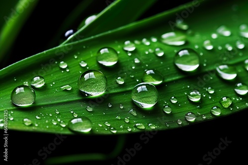 natural dew drops or rain on fresh grass leaf | Generative AI