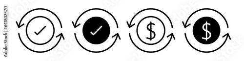 Cash flow icon.. Finance business money transfer in usd dollar to bank symbol. Vector sign of company profit cycle to manage cost of currency conversion. Flat logo of cash payment roi return on invest