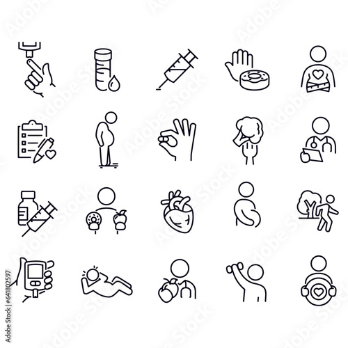 Diabetes line icons vector design