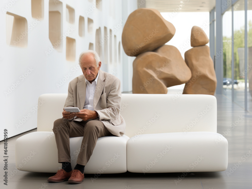 70 years old man sitting with cellphone in hand. 70 years old man sitting with cellphone in hand.