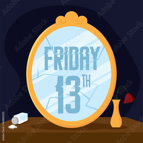 Broken mirror and salt shaker Friday 13th poster Vector