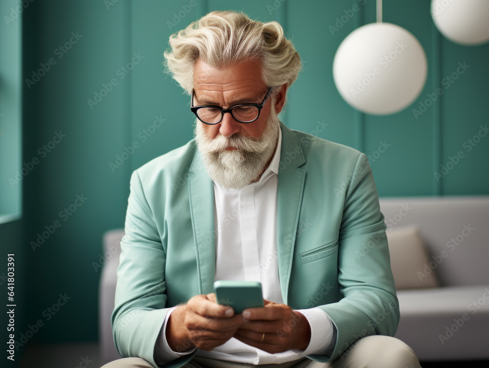 70 years old man sitting with cellphone in hand. 70 years old man sitting with cellphone in hand.