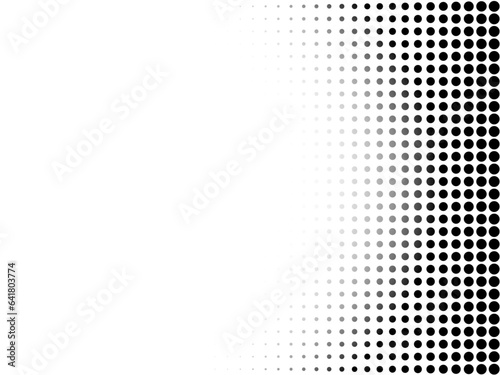 Black and white dot pattern with halftone effect. Half tone fade background. Comic pop art radial gradient. Cartoon duotone banner. Monochrome backdrop. Anime gradation frame. Vector illustration
