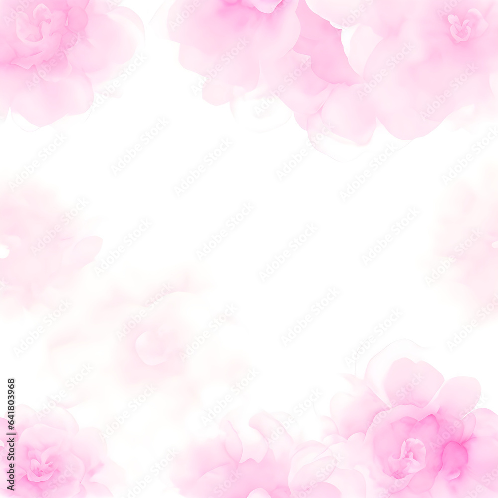 Watercolor pink flowers floral frame, beauty blossom border with copy space