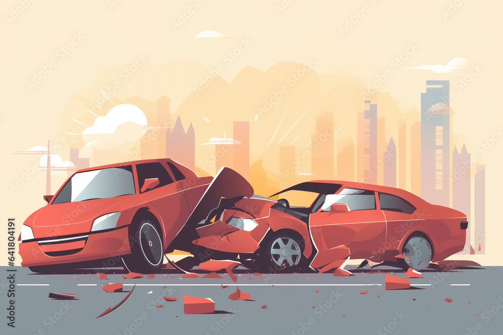 Car crash on the street for accident and insurance theme created with generative AI technology Car crash on the street for accident and insurance theme created with generative AI technology