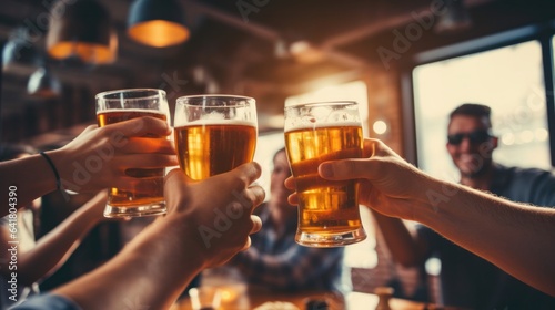 Fotografia Friends drinking beer at brewery bar restaurant on weekend - Friendship concept