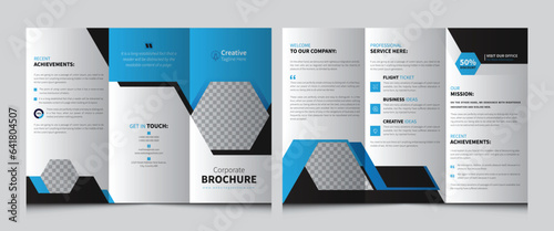 Trifold Brochure. Business Tri Fold Brochure Vector. Vector triple folding brochure for business and advertising. Brochure Layout with modern elements and abstract background