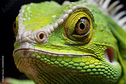 closeup photo of green iguana head and spikes