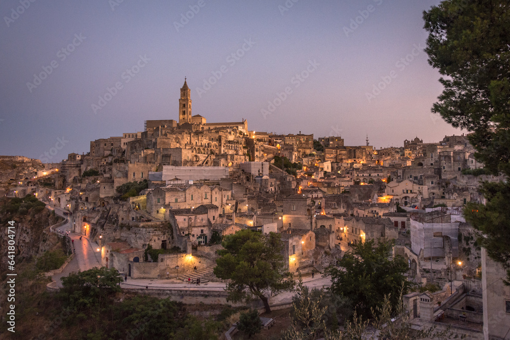 Nocturnal Vista of Matera City, Basilicata, Italy - Historic Charms of Matera's Sassi District