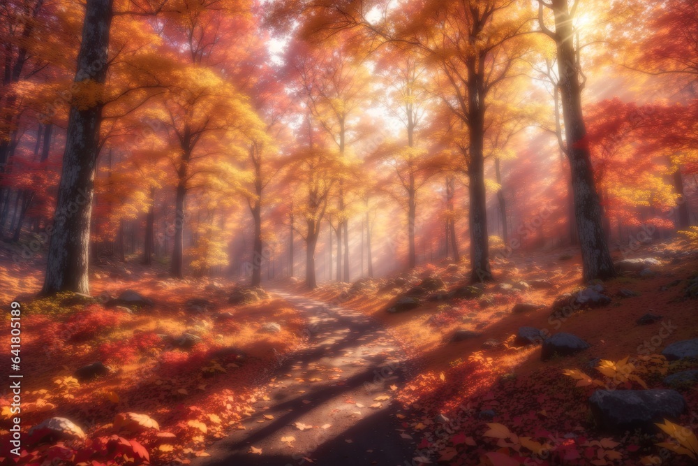 vibrant autumn forest blure background