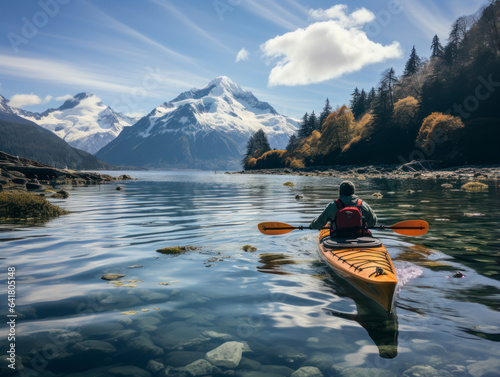 traveler kayaks on a lake © kalafoto