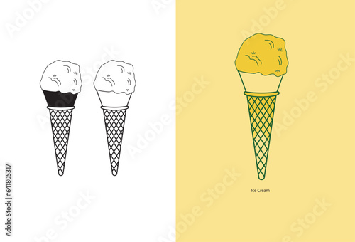 The set includes a variety of tasty ice creams, such as sundaes and gelatos, with different flavors, presented as a collection of isolated ice-cream cones,