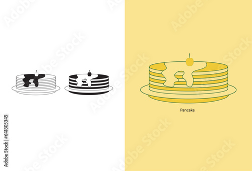 The line art vector icon depicts a plate of delicious breakfast pancakes topped with syrup and berries, making it a perfect addition to food apps and websites for visually representing this mouthwater