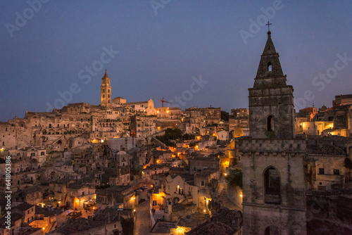 Nocturnal Vista of Matera City, Basilicata, Italy - Historic Charms of Matera's Sassi District