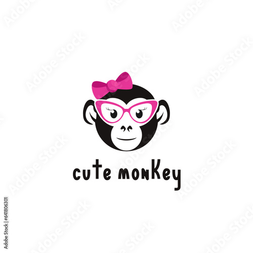 Cute Girl Monkey Glasses Logo Design Symbol Template Flat Style Vector Illustration