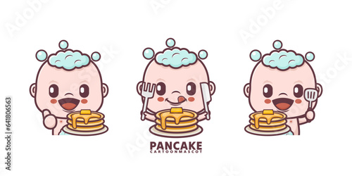 cute baby cartoon with pancake. set cartoon vector with different expressions